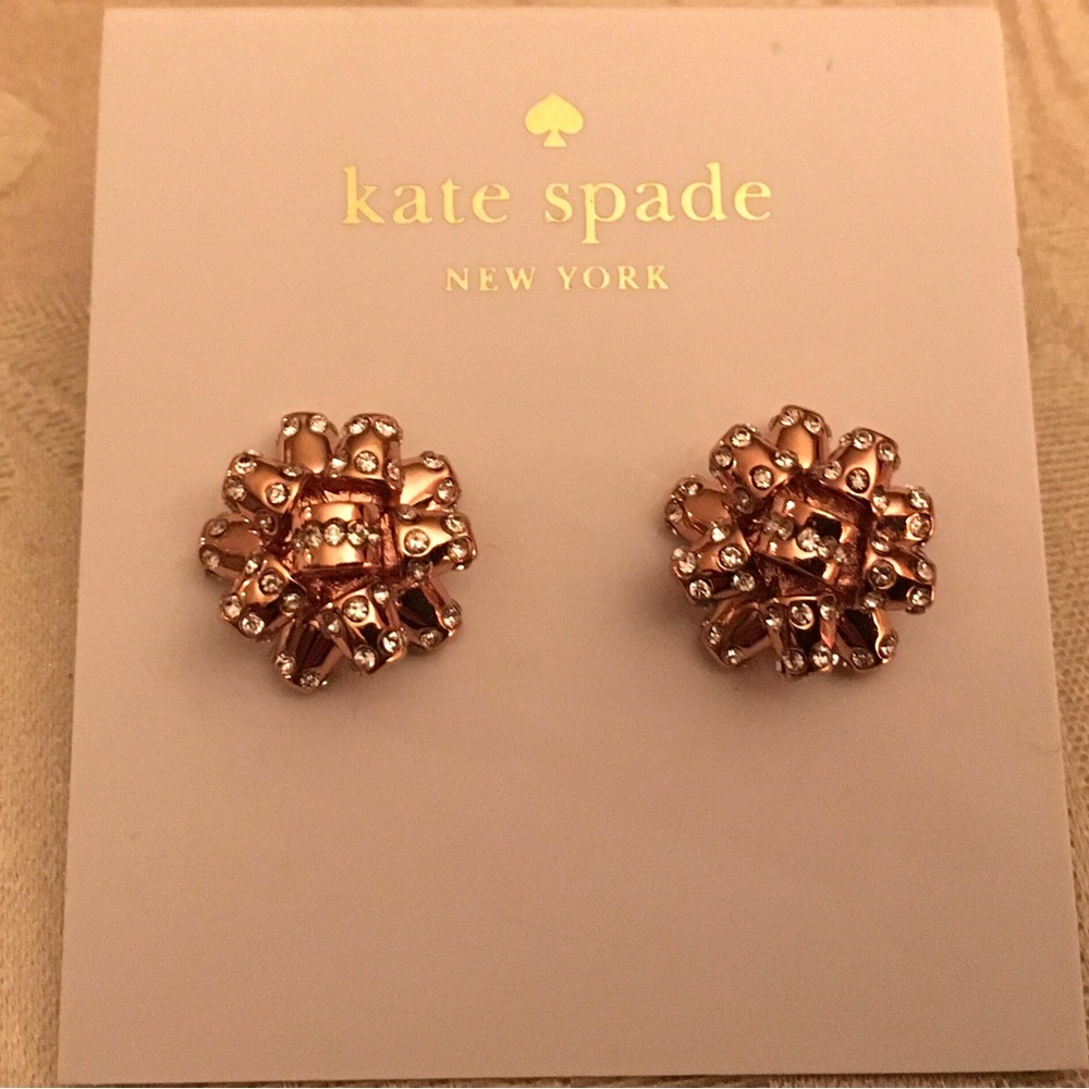 Kate Spade Pave Rose Gold Bourgeois Bow Stud Earrings
